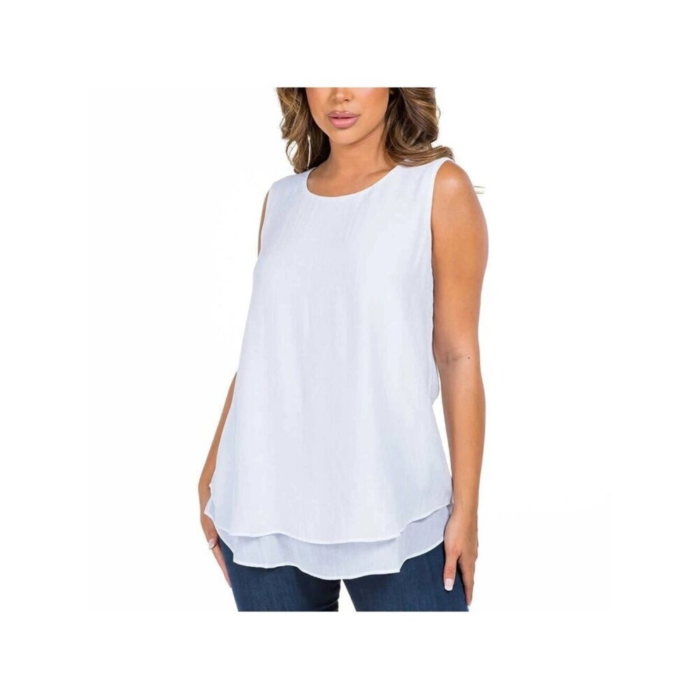 NWT Cristina B Women's L Sleeveless White Layered Sheer Tank Top C0642
